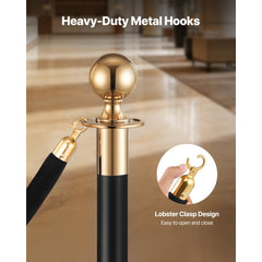 VEVOR 4 Pcs Black Velvet Stanchion Ropes, 5 ft Crowd Control Stanchion Black Velvet Ropes with Gold Hooks, Post Queue