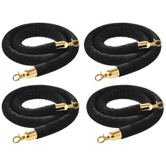 VEVOR 4 Pcs Black Velvet Stanchion Ropes, 5 ft Crowd Control Stanchion Black Velvet Ropes with Gold Hooks, Post Queue