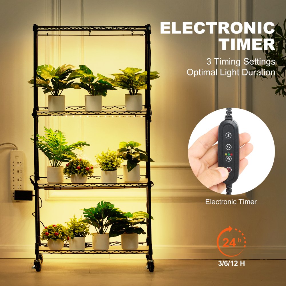 VEVOR Plant Stand with Grow Light, 4-Tier Plant Shelf with 45W Full Spectrum Grow Light, 3 Mode Plant Light with Timer