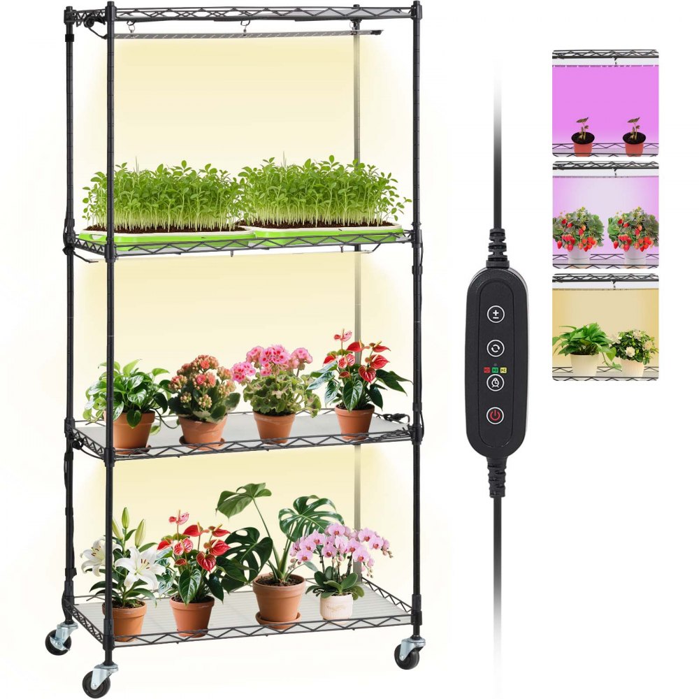 VEVOR Plant Stand with Grow Light, 4-Tier Plant Shelf with 45W Full Spectrum Grow Light, 3 Mode Plant Light with Timer