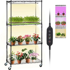 VEVOR Plant Stand with Grow Light, 4-Tier Plant Shelf with 45W Full Spectrum Grow Light, 3 Mode Plant Light with Timer