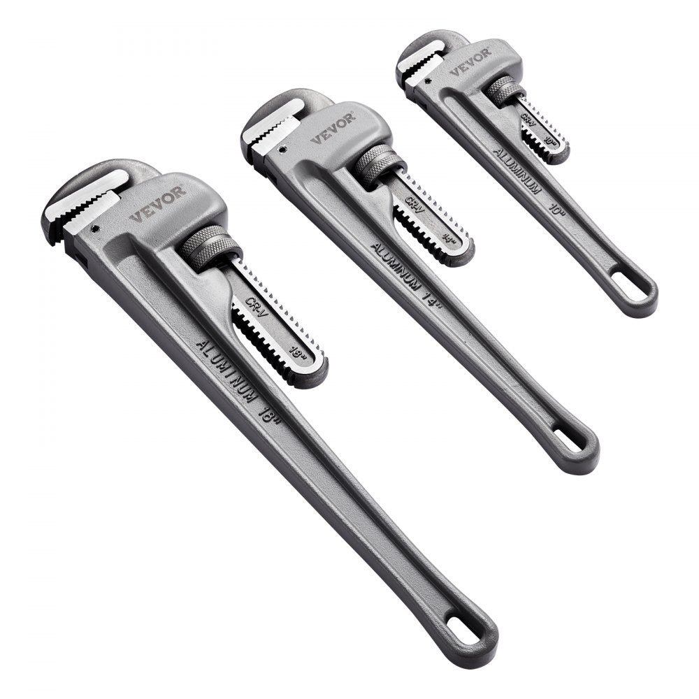 VEVOR 3-Piece Pipe Wrench Set, 10" 14" 18" Aluminum Straight Pipe Wrench, Adjustable Plumbing Wrench, with High