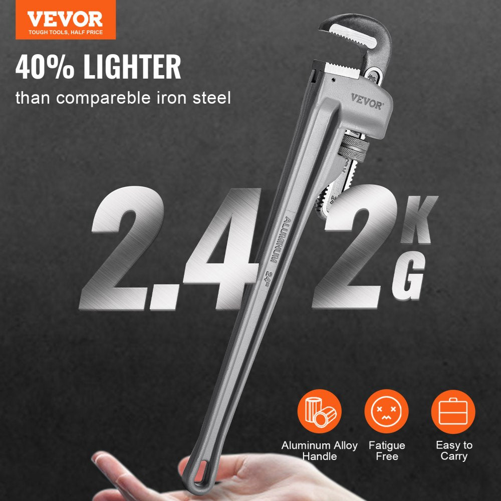 VEVOR Pipe Wrench, 24" Aluminum Straight Pipe Wrench, Adjustable Plumbing Wrench, with High Strength Jaw and Ergonomic
