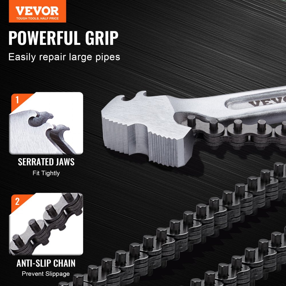 VEVOR Chain Wrench, 48 inch Chain Pipe Wrench, 13.4 inch Diameter Capacity, CRV Reversible Pipe Fitting Tool Wrench
