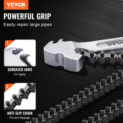 VEVOR Chain Wrench, 48 inch Chain Pipe Wrench, 13.4 inch Diameter Capacity, CRV Reversible Pipe Fitting Tool Wrench