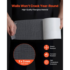VEVOR Drywall Mesh Tape, 5.91 inch W x 98.43 ft L Self-Adhesive Fiberglass Drywall Joint Tape, 12 Rolls Dry Wall Patch