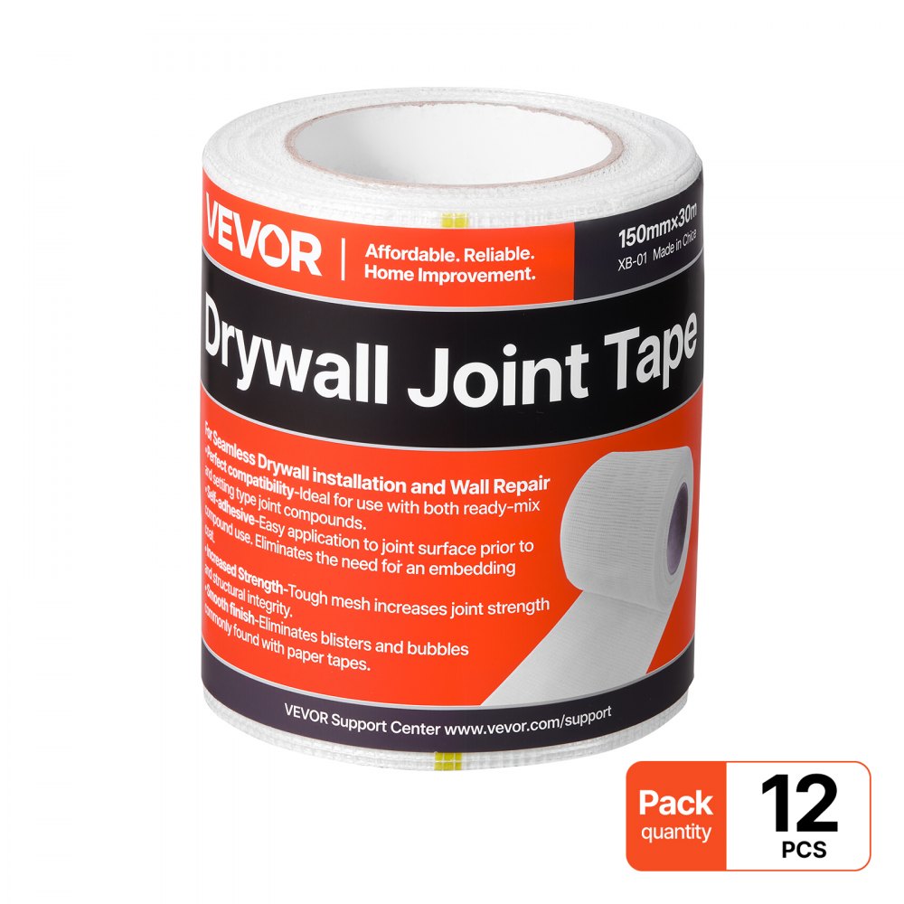VEVOR Drywall Mesh Tape, 5.91 inch W x 98.43 ft L Self-Adhesive Fiberglass Drywall Joint Tape, 12 Rolls Dry Wall Patch