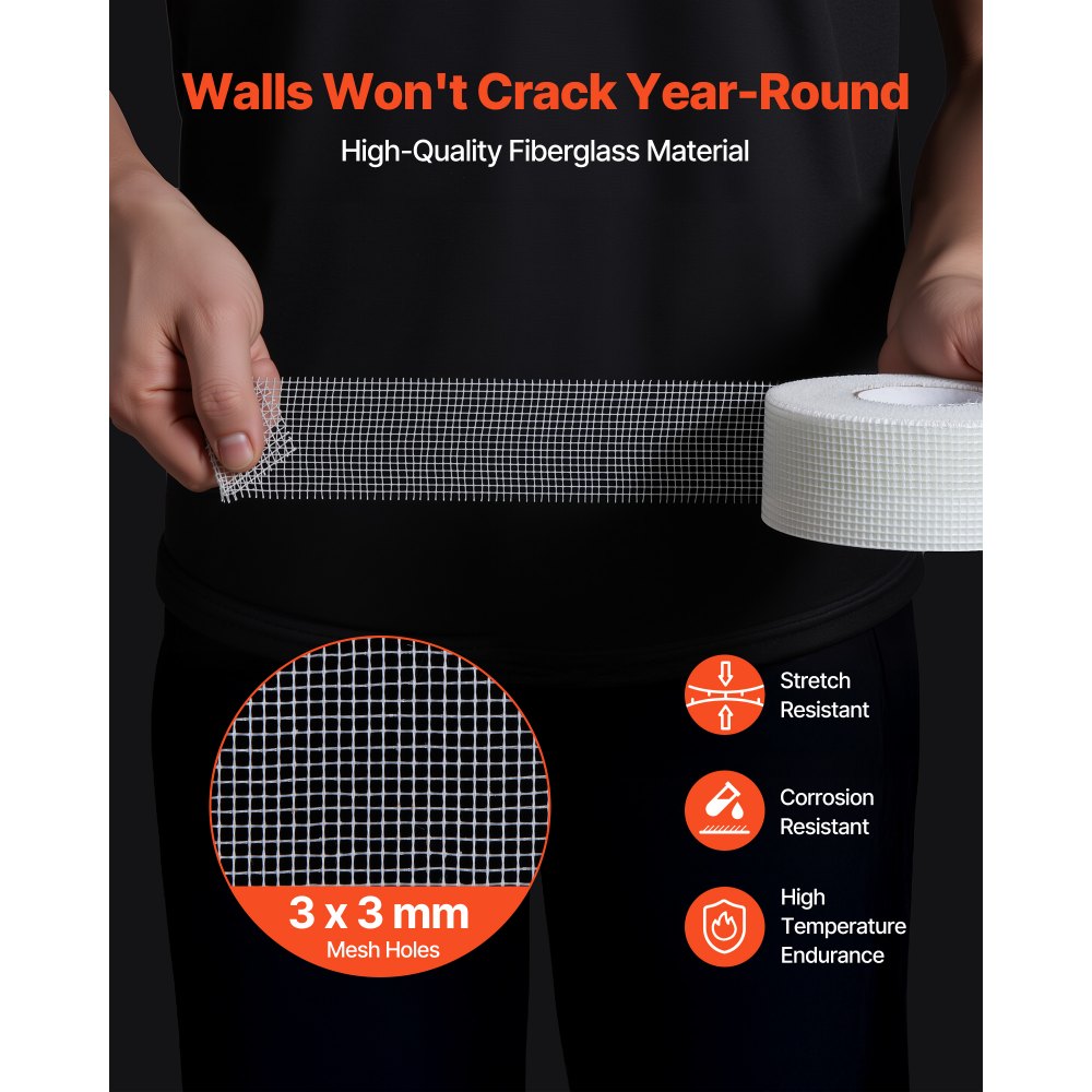 VEVOR Drywall Mesh Tape, 1.97 inch W x 147.64 ft L Self-Adhesive Fiberglass Drywall Joint Tape, 36 Rolls Dry Wall Patch