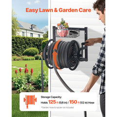VEVOR Wall Mounted Garden Hose Reel, Holds 125 ft 5/8-inch Hose, Heavy-Duty Water Hose Winder, Space-Saving Design