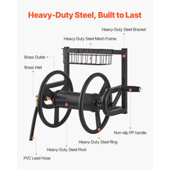 VEVOR Wall Mounted Garden Hose Reel, Holds 125 ft 5/8-inch Hose, Heavy-Duty Water Hose Winder, Space-Saving Design