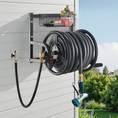 VEVOR Wall Mounted Garden Hose Reel, Holds 125 ft 5/8-inch Hose, Heavy-Duty Water Hose Winder, Space-Saving Design