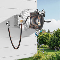 VEVOR Wall Mounted Garden Hose Reel, Holds 150 ft 5/8-inch Water Hose Winder, Heavy-Duty Stainless Steel, Outdoor