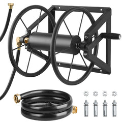 VEVOR Wall Mounted Garden Hose Reel, Holds 200 ft 5/8-inch Manual Water Hose Winder, Heavy-Duty Steel, Outdoor Reel