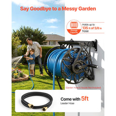VEVOR Wall Mounted Garden Hose Reel, Holds 135 Feet of 5/8-inch Hose, Outdoor Heavy-Duty Waterhose Holder Winder, with