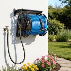 VEVOR Wall Mounted Garden Hose Reel, Holds 135 Feet of 5/8-inch Hose, Outdoor Heavy-Duty Waterhose Holder Winder, with