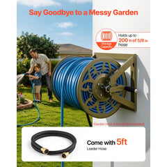 VEVOR Wall Mounted Garden Hose Reel, Holds 200 Feet of 5/8-inch Hose, Outdoor Heavy-Duty Waterhose Holder Winder, with