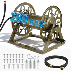 VEVOR Wall Mounted Garden Hose Reel, Holds 200 Feet of 5/8-inch Hose, Outdoor Heavy-Duty Waterhose Holder Winder, with