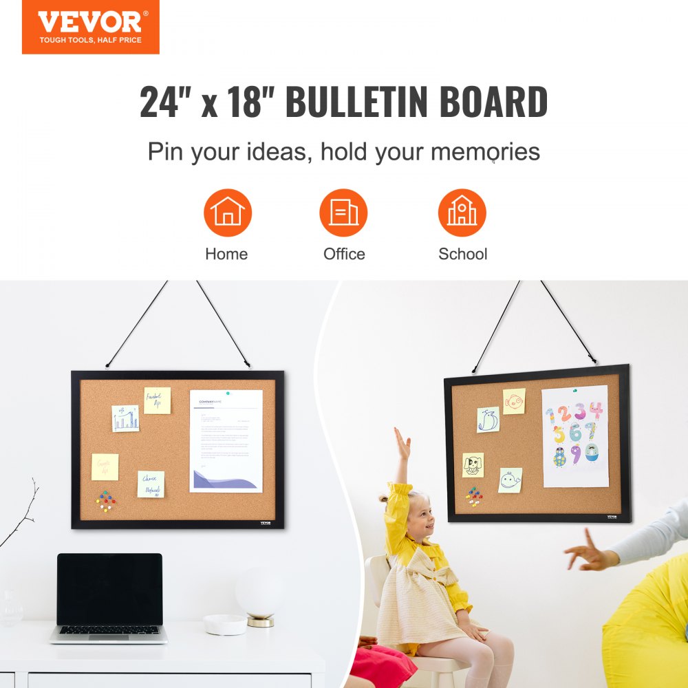 VEVOR Cork Board, 24 x 18 inches, Double-sided Bulletin Board with MDF Sticker Frame, Vision Board Includes 10