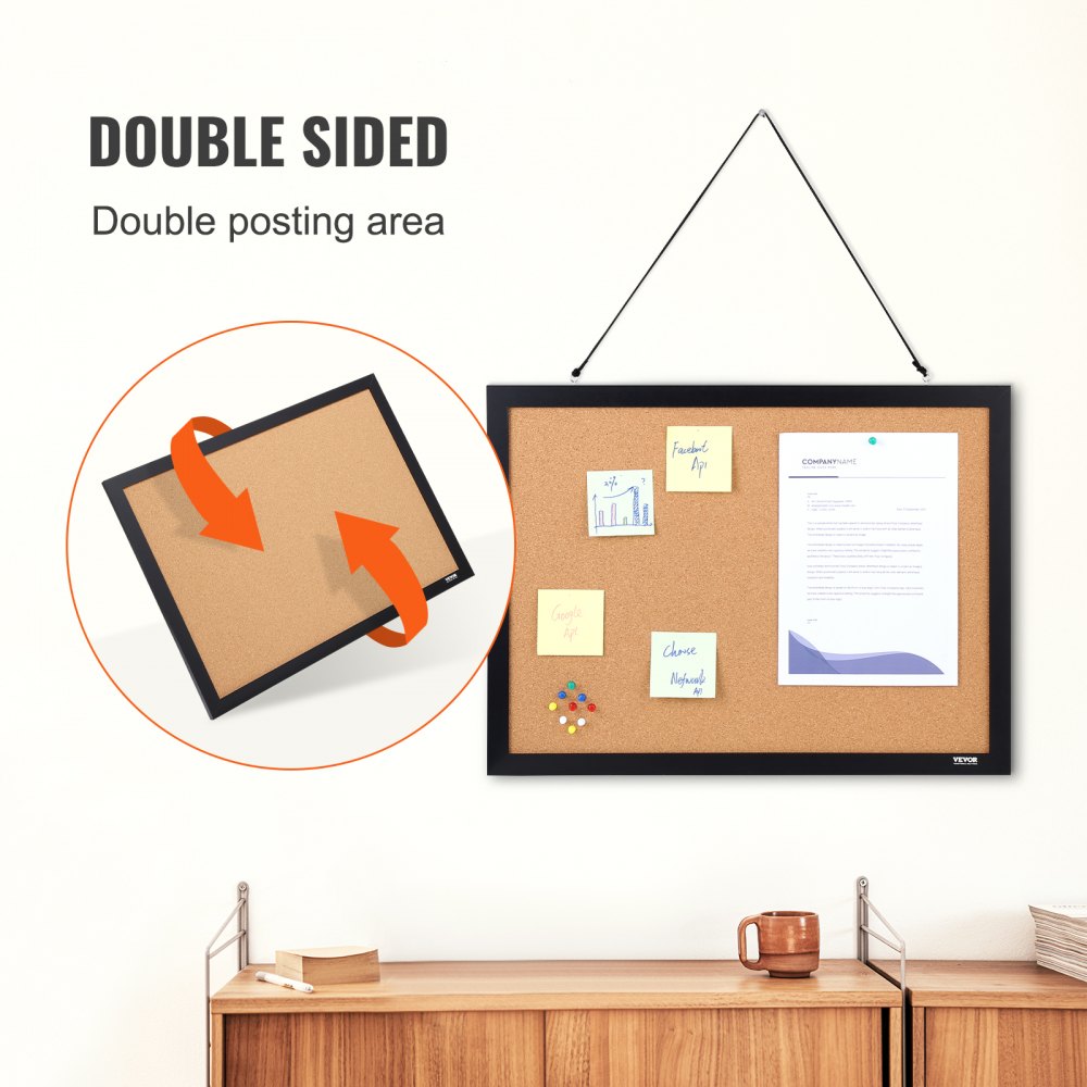 VEVOR Cork Board, 24 x 18 inches, Double-sided Bulletin Board with MDF Sticker Frame, Vision Board Includes 10