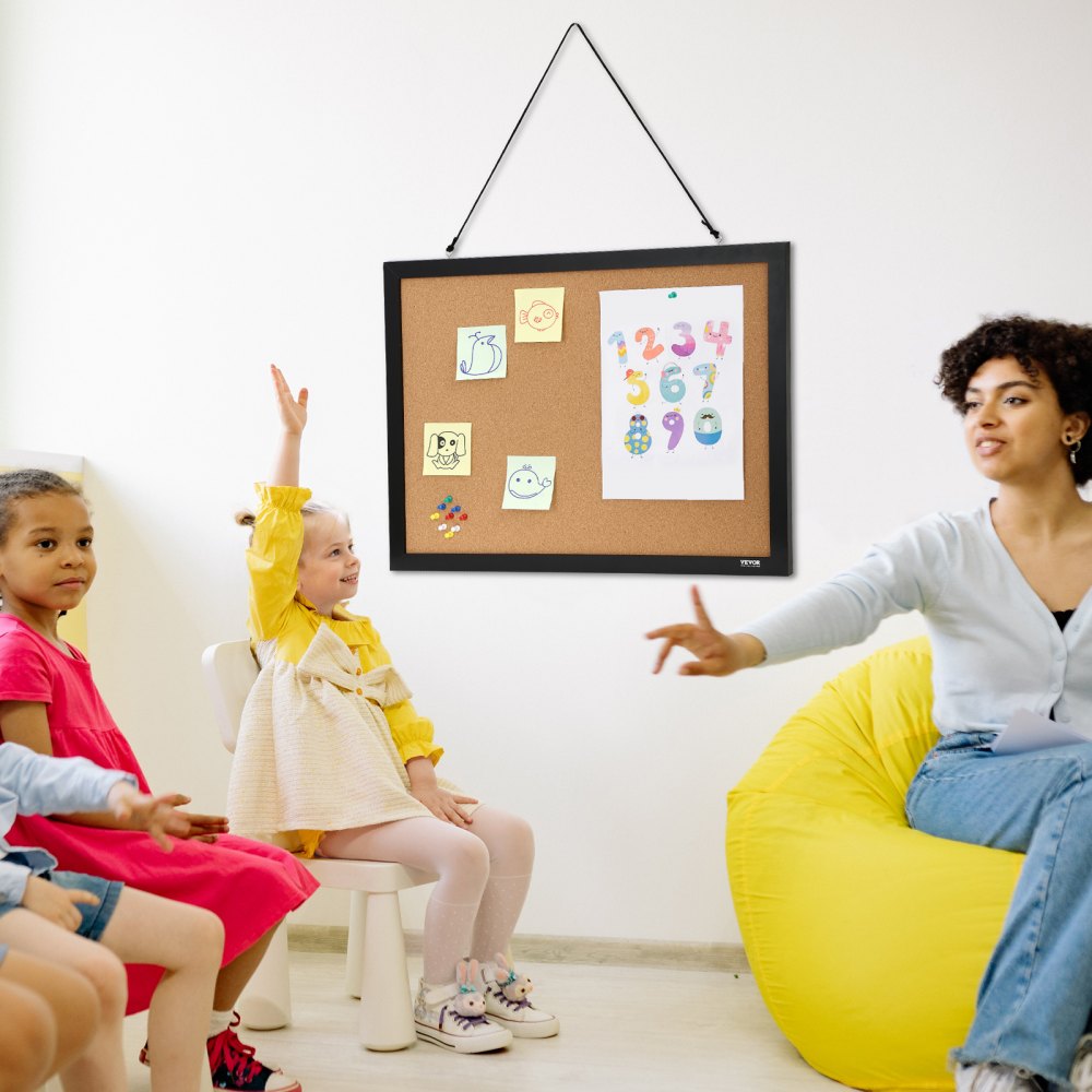 VEVOR Cork Board, 24 x 18 inches, Double-sided Bulletin Board with MDF Sticker Frame, Vision Board Includes 10