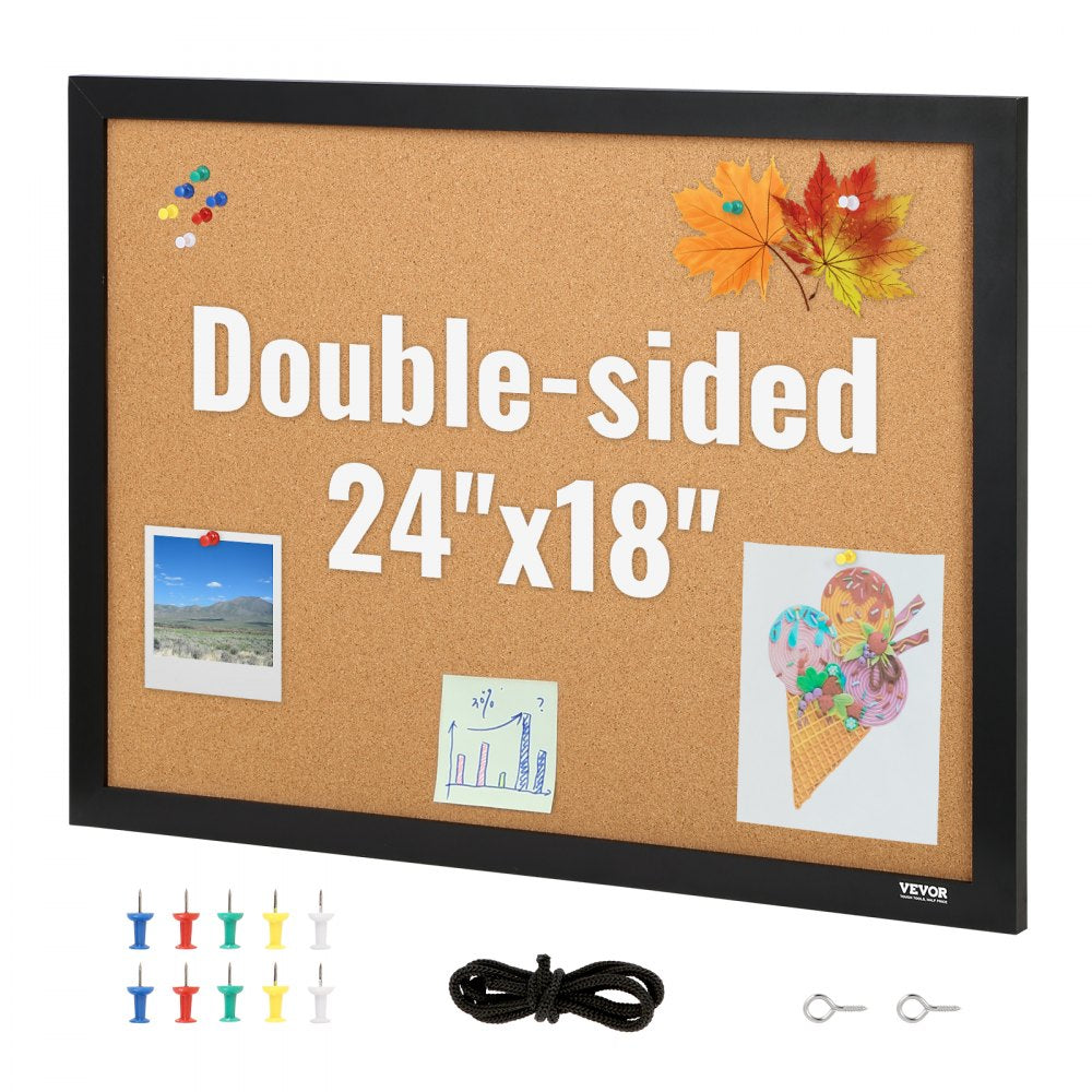 VEVOR Cork Board, 24 x 18 inches, Double-sided Bulletin Board with MDF Sticker Frame, Vision Board Includes 10