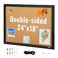 VEVOR Cork Board, 24 x 18 inches, Double-sided Bulletin Board with MDF Sticker Frame, Vision Board Includes 10