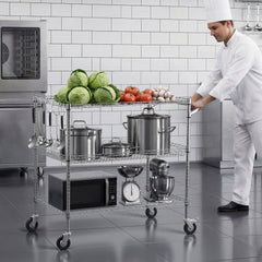 VEVOR Kitchen Utility Cart, 3 Tier Heavy Duty Adjustable Wire Storage Rack, Commercial Steel Rolling Service Trolley on