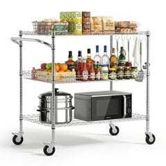 VEVOR Kitchen Utility Cart, 3 Tier Heavy Duty Adjustable Wire Storage Rack, Commercial Steel Rolling Service Trolley on