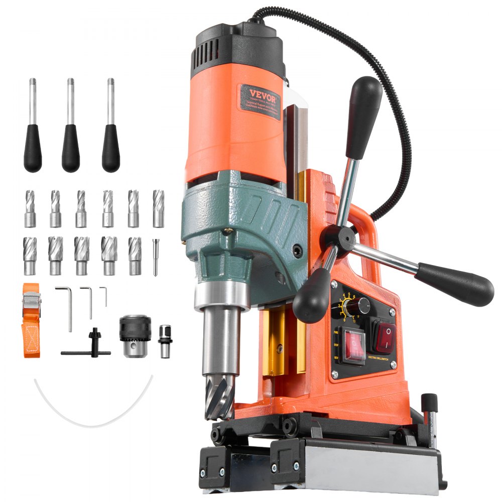 VEVOR Magnetic Drill Press, 1400 W, 2 inch Boring Diameter, 0-750 RPM Speed, Reversible Direction, Mag Drill Press with