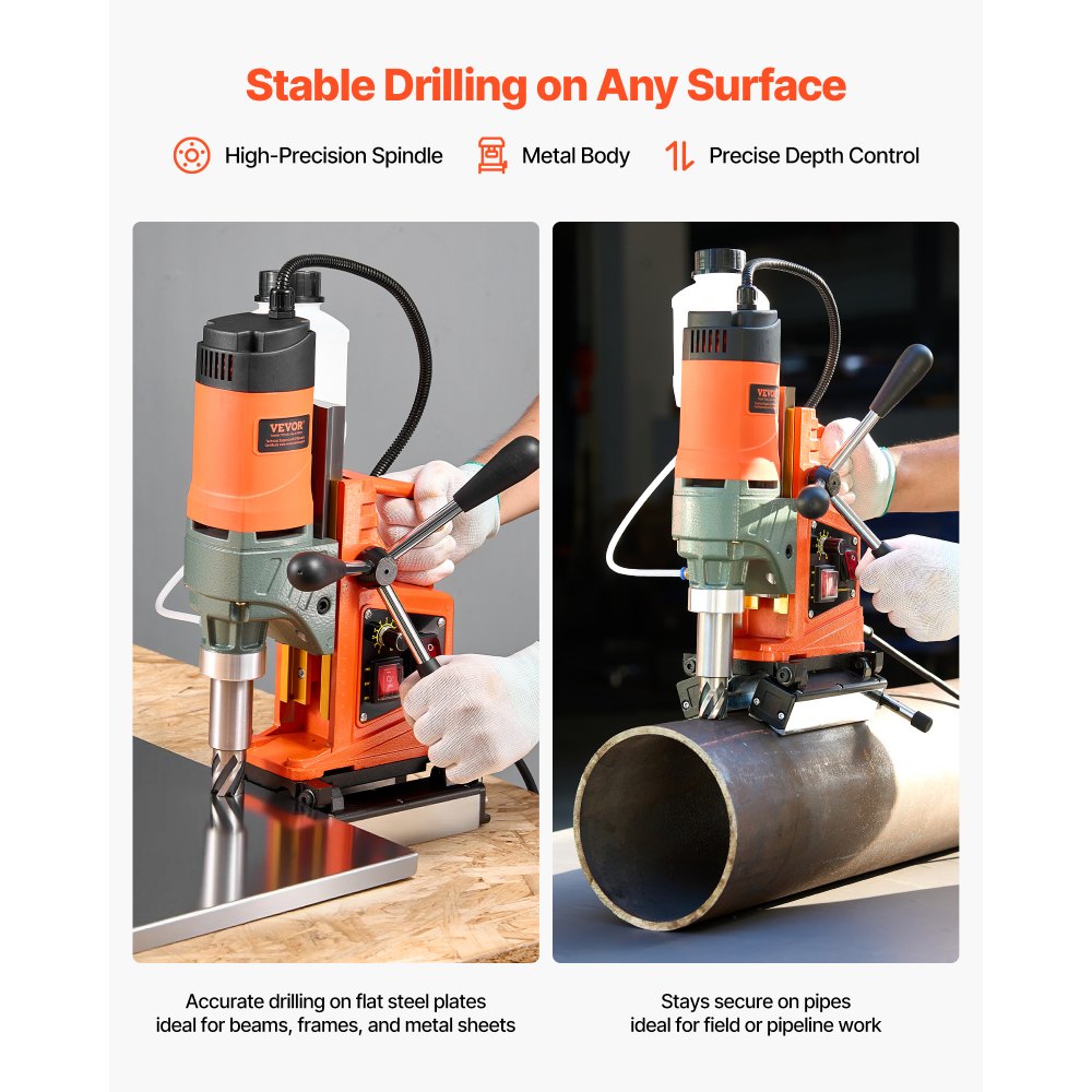 VEVOR Magnetic Drill Press, 1400 W, 2 inch Boring Diameter, 0-750 RPM Speed, Reversible Direction, Mag Drill Press with