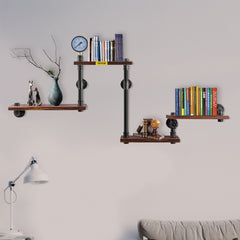 VEVOR Industrial Pipe Shelving, Pipe Shelves with 4-Tier Wood Planks, Rustic Floating Shelves Wall Mounted, Wall Shelf