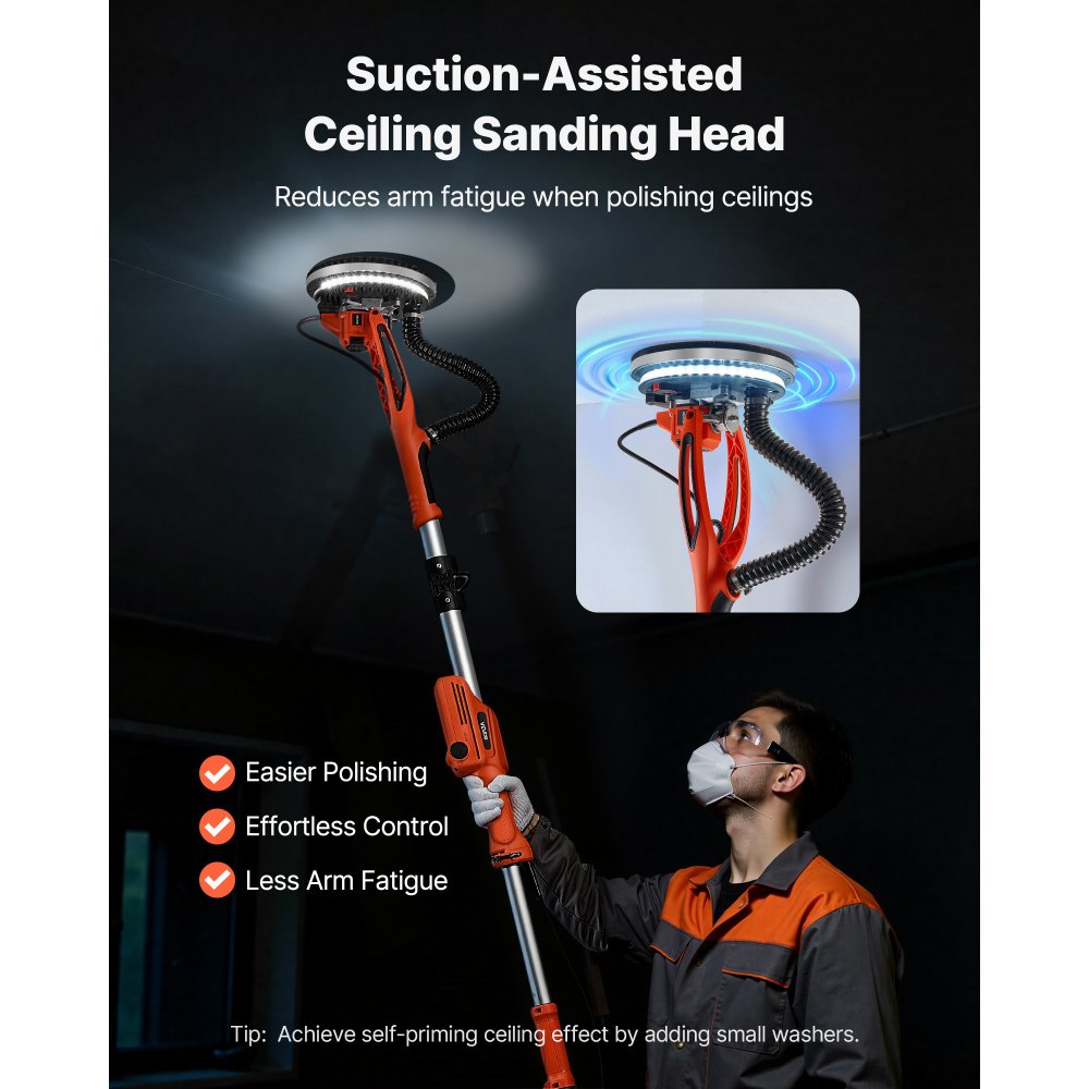 VEVOR Drywall Sander, 950W Electric Drywall Sander, Popcorn Ceiling Removal Tool with 7 Variable Speed 1000-2300 RPM