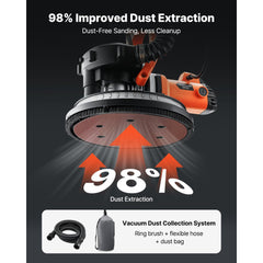 VEVOR Drywall Sander, 1150W Electric Drywall Sander, Popcorn Ceiling Removal Tool with Vacuum Dust Collection, 5