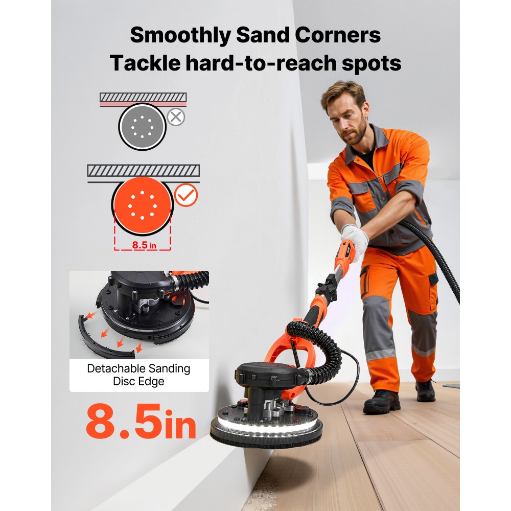 VEVOR Drywall Sander, 1150W Electric Drywall Sander, Popcorn Ceiling Removal Tool with Vacuum Dust Collection, 5