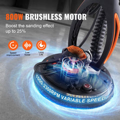 VEVOR Drywall Sander, 800W Brushless Motor Electric Sander, Variable Speed 1000-2300 RPM Wall Sander, Foldable Ceiling