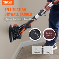 VEVOR Wall Smoother, 900W Drywall Sander, Includes 12 Sanding Pads, Adjustable Speeds from 800-1800 RPM, 3 Vacuum