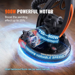 VEVOR Wall Smoother, 900W Drywall Sander, Includes 12 Sanding Pads, Adjustable Speeds from 800-1800 RPM, 3 Vacuum