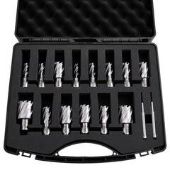 VEVOR Annular Cutter Set, 16 pcs Weldon Shank Mag Drill Bits Kit, 1" Cutting Depth, 7/16" to 1-3/8" Cutting Diameter