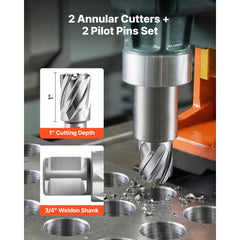 VEVOR Annular Cutter Set, 4 pcs Weldon Shank Mag Drill Bits Kit, 1" Cutting Depth, 1" Cutting Diameter, HSS, 2 Drill