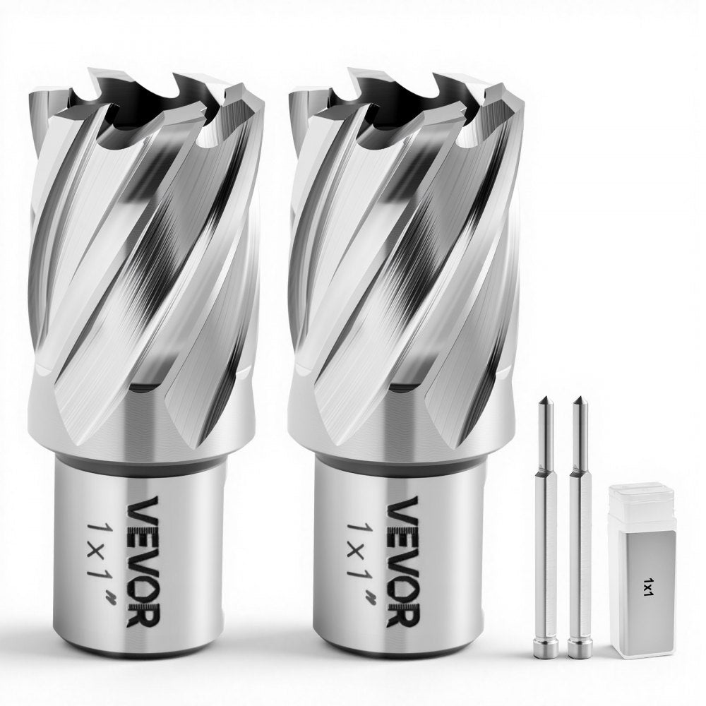 VEVOR Annular Cutter Set, 4 pcs Weldon Shank Mag Drill Bits Kit, 1" Cutting Depth, 1" Cutting Diameter, HSS, 2 Drill