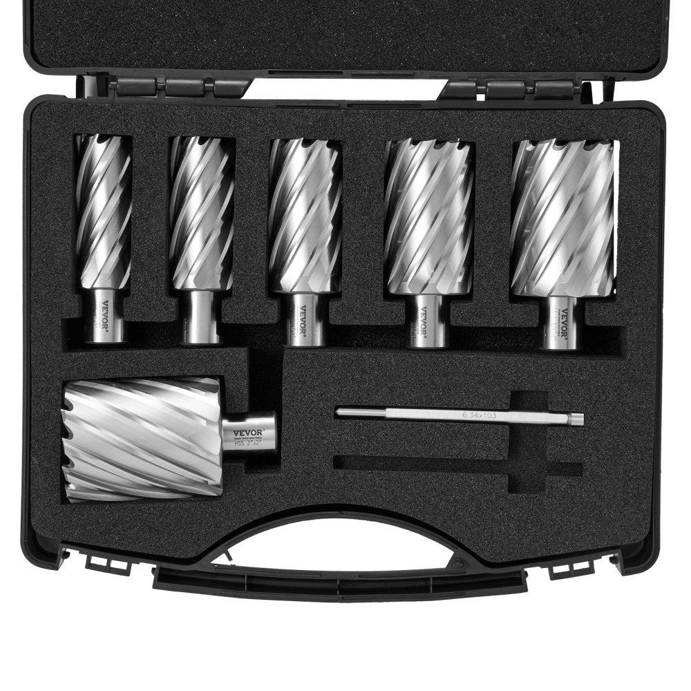 VEVOR Annular Cutter Set, 6 pcs Weldon Shank Mag Drill Bits, 1" to 2" Cutting Diameter, 2" Cutting Depth, M2AL