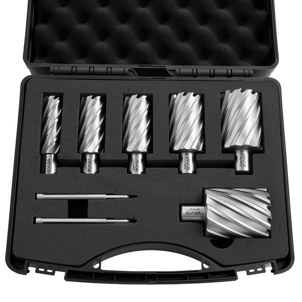 VEVOR Annular Cutter Set, 8 pcs Weldon Shank Mag Drill Bits Kit, 2" Cutting Depth, 7/8" to 2" Cutting Diameter, HSS, 6