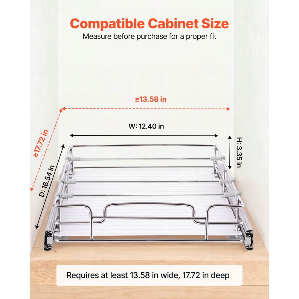 VEVOR Pull Out Cabinet Organizer 12.4"W x 16.54"D Steel Slide Out Drawers, for Kitchen Bathroom Pantry Home