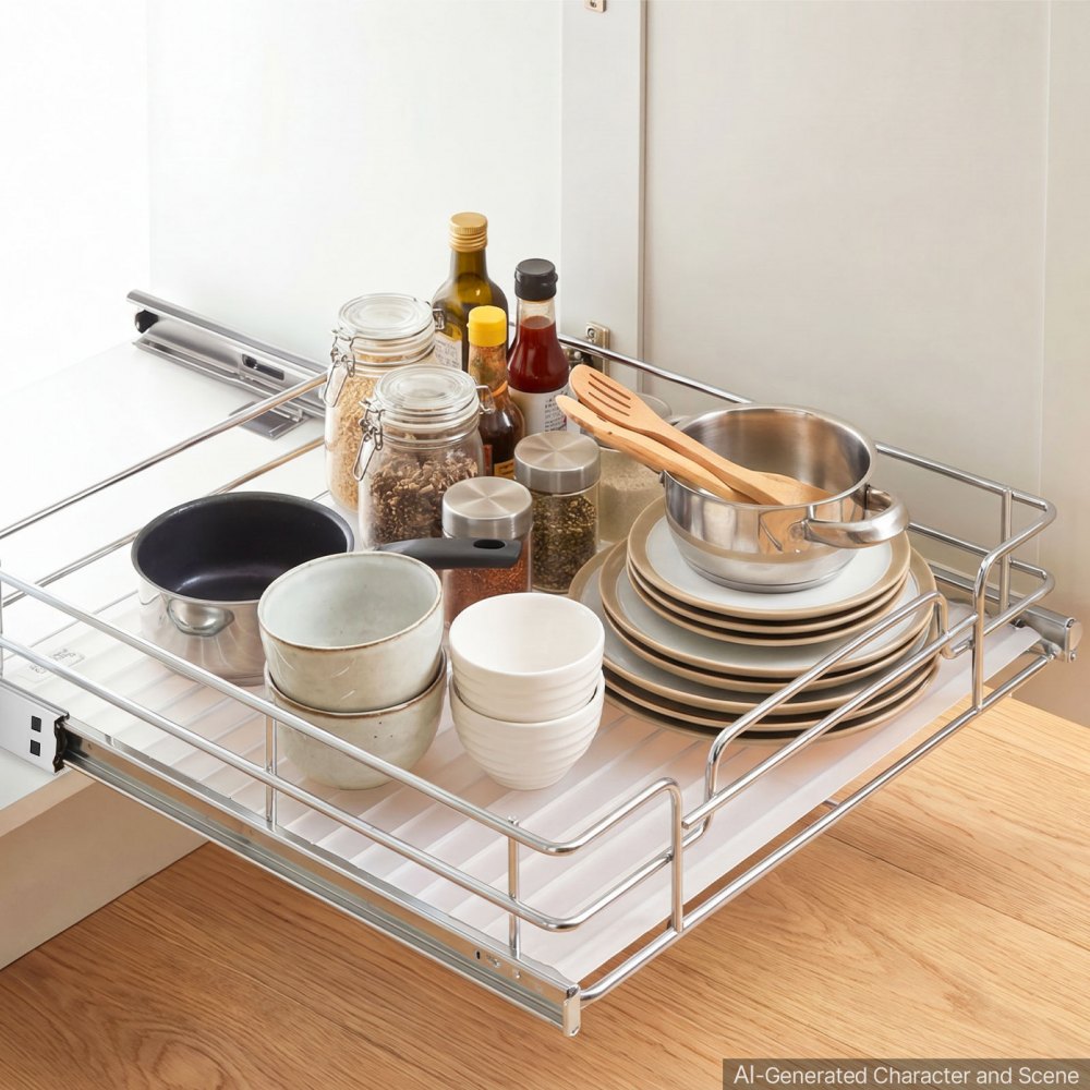 VEVOR Pull Out Cabinet Organizer 12.4"W x 16.54"D Steel Slide Out Drawers, for Kitchen Bathroom Pantry Home