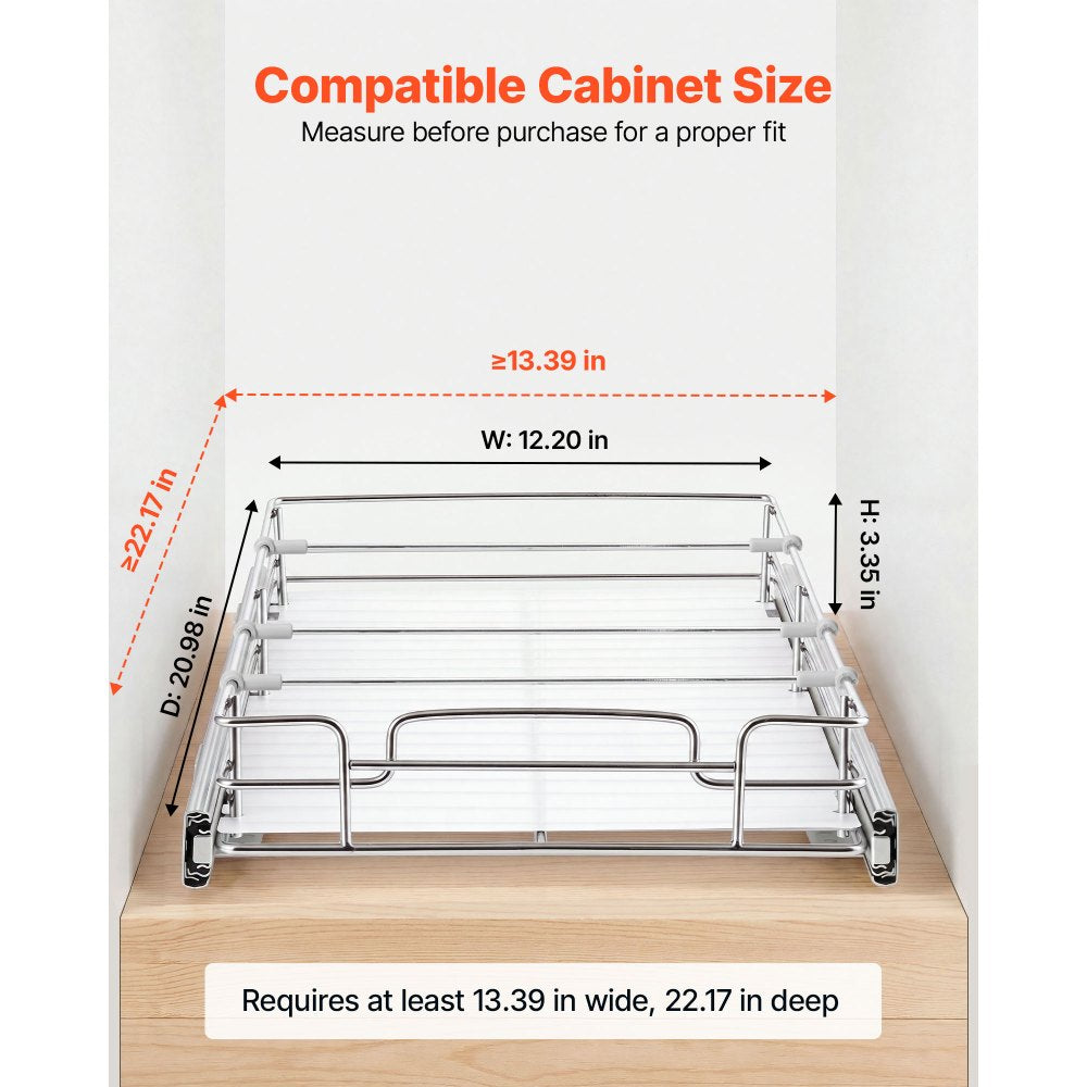 VEVOR Pull Out Cabinet Organizer 12.2"W x 20.98"D Steel Slide Out Drawers, for Kitchen Bathroom Pantry Home