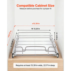 VEVOR Pull Out Cabinet Organizer 12.2"W x 20.98"D Steel Slide Out Drawers, for Kitchen Bathroom Pantry Home