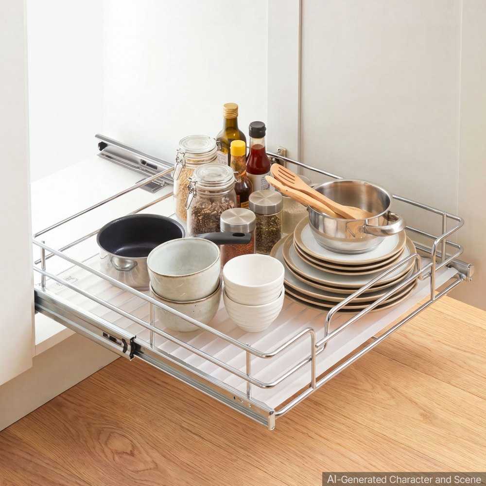 VEVOR Pull Out Cabinet Organizer 12.2"W x 20.98"D Steel Slide Out Drawers, for Kitchen Bathroom Pantry Home