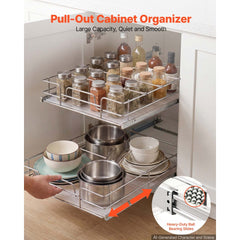 VEVOR 2 Tier Pull Out Cabinet Organizer 16.97"W x 21.22"D Slide Out Drawers, for Kitchen Bathroom Pantry Organization