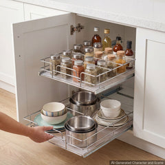 VEVOR 2 Tier Pull Out Cabinet Organizer 16.97"W x 21.22"D Slide Out Drawers, for Kitchen Bathroom Pantry Organization