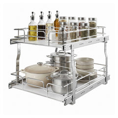 VEVOR 2 Tier Pull Out Cabinet Organizer 16.97"W x 21.22"D Slide Out Drawers, for Kitchen Bathroom Pantry Organization